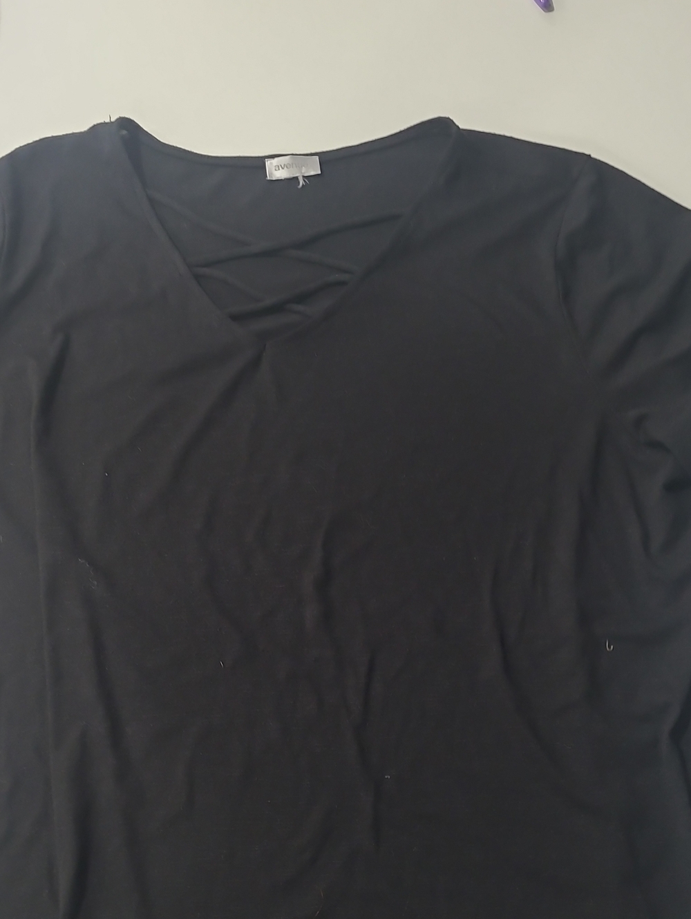 Avenue Black Short-Sleeve V-Neck Top with Crisscross Detail